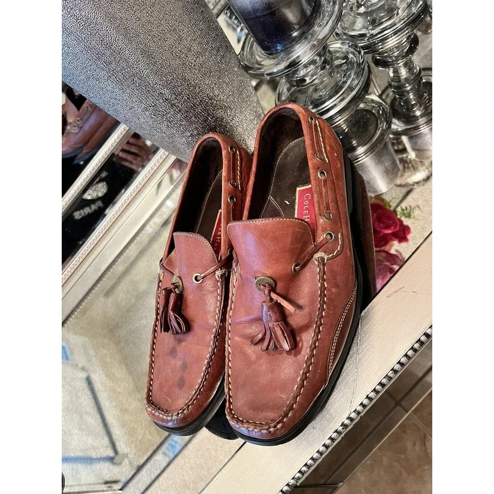 Men’s Cole Haan Genuine Leather Tassel‎ Loafer Shoes Size 8M Brown Oxford